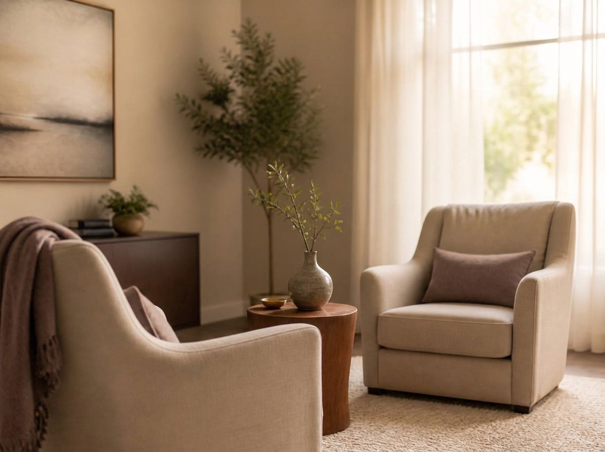 Two armchairs facing each other in a calm, sunlit therapy room